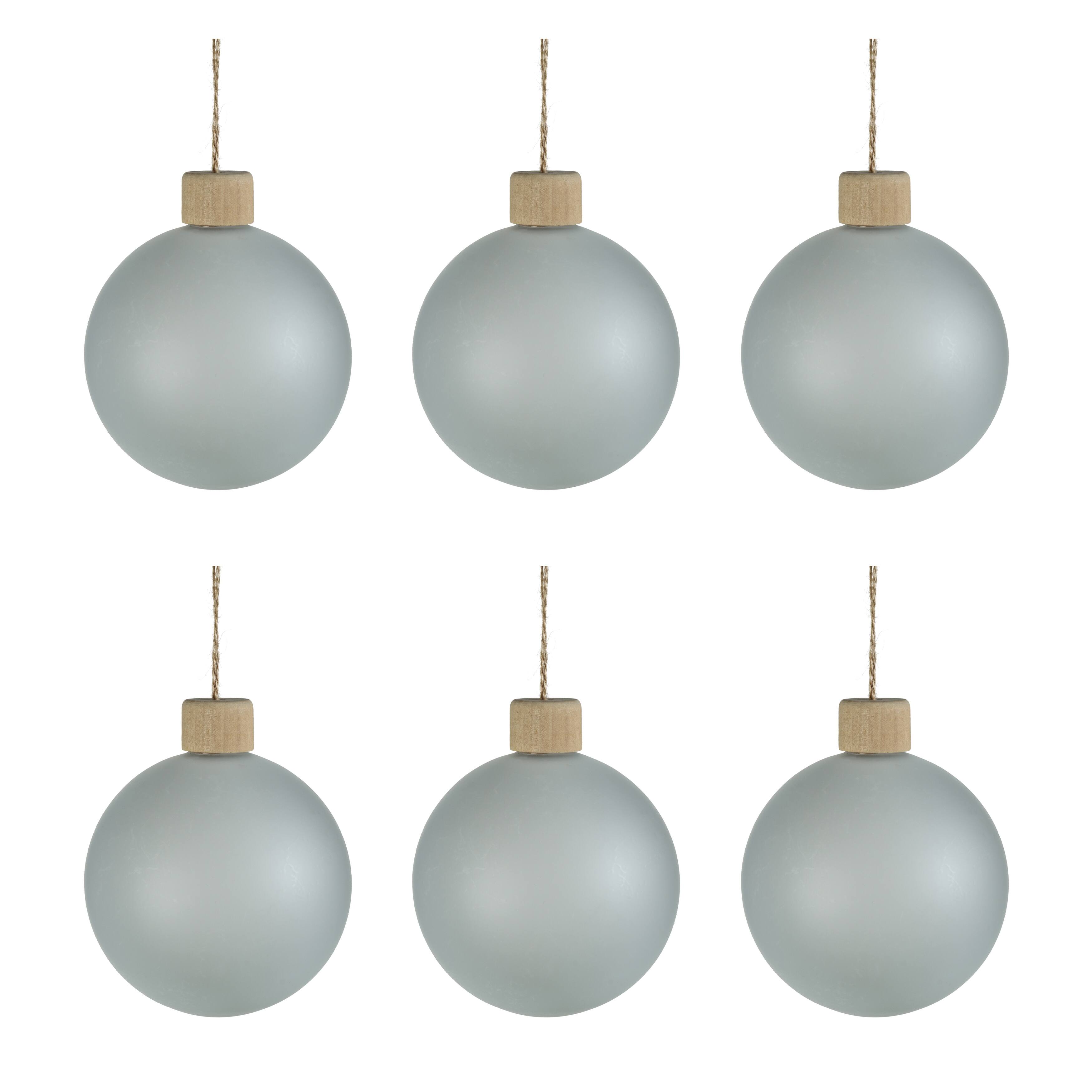4" Frosted Glass Ball Ornaments with Wood Cap, Set of 6 Bed Bath